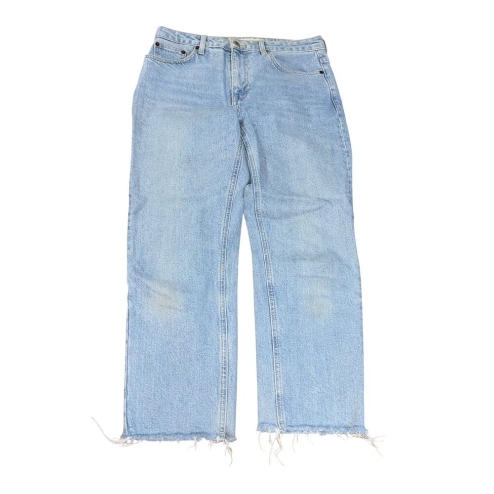 Top Shop 28/30 Straight Light Wash Raw Hem Denim Jeans - Picture 1 of 6